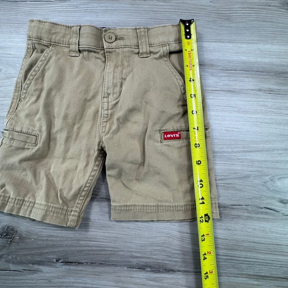 Levis Boys Khaki Cargo Shorts Size 4/5 Tan Cotton Stretch Adjustable‎ Waist